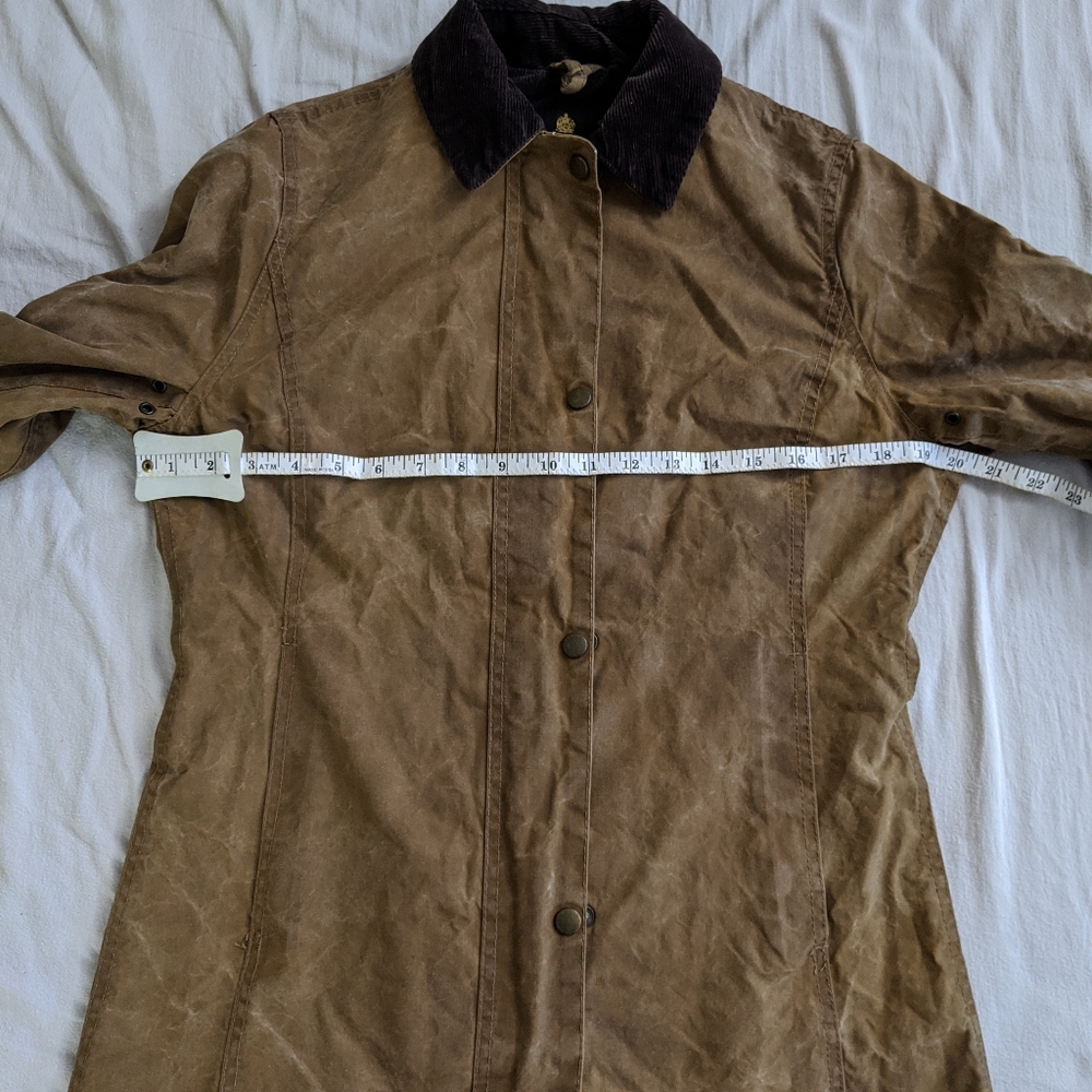 Barbour women wax Mango men genuine leather jacket, size 8, light brown